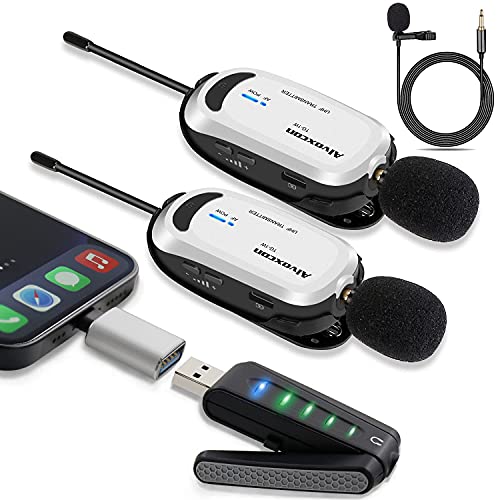 Alvoxcon Wireless lavalier Microphone for iPhone & Computer USB Dual Lapel Mic System for Android, PC, Laptop, Speaker, Podcasting, Vlog, YouTube, Conference, Vocal Recording, (with Monitor Jack)