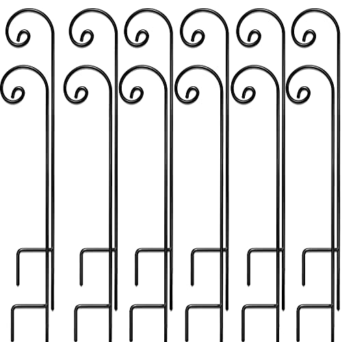 Ashman Shepherd Curled Hook (12 Pack), 35 Inch Tall 1/4 Inch Thick, Made of Premium Metal for Hanging Bird Feeders, Mason Jars, Plant Hangers, Flower Basket, Christmas Lights, Lanterns, and Weddings