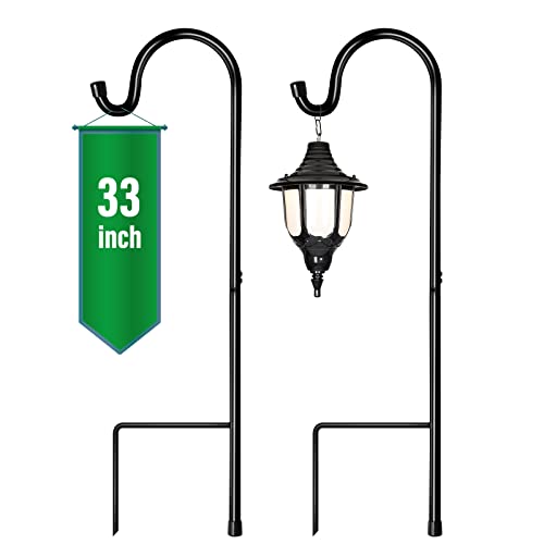 GOFORWILD Shepherd Hook 2 Pack Black, 33 inches Tall, Made of Premium Metal for Garden Decor, Plant Hanger, Lantern Hook, Solar Light Hanging, 7011