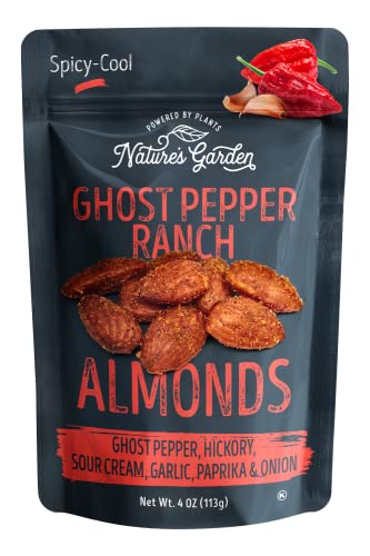 Nature's Garden Ghost Pepper Ranch Almonds, 4 oz (Pack of 6) - Spicy Snacks, Seasoned Nuts, Bulk Roasted Almonds, Flavored Nuts Snack Pack, Gluten Free Almonds, Healthy Snacks for Adults