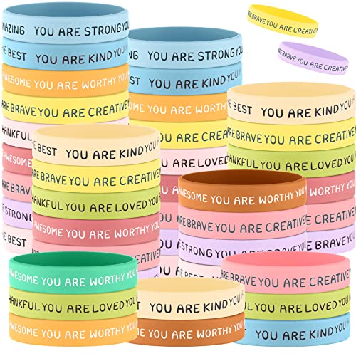 120 Pcs Motivational Wristbands Bulk for Student Colored Inspirational Rubber Bands Stretch Quote Silicone Bracelets Student Gift from Teacher for Kids Children Christmas (Fresh Color, You are Style)