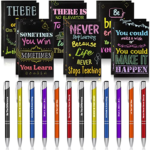 24 Pcs Motivational Pens Inspirational Notepads Mini Journals from Teacher Gifts Ballpoint Pens Quotes Notebook Bulk for Student Men Women (Success)
