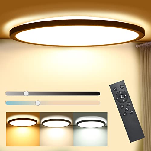 Marfete Flush Mount LED Ceiling Light Dimmable with Remote Control, 15.3 Inch 35W 3 Color Temperature Close to Ceiling Light 3000-6500K, Modern Ultra-Thin Round Ceiling Lamp, for Bedroom Living Room