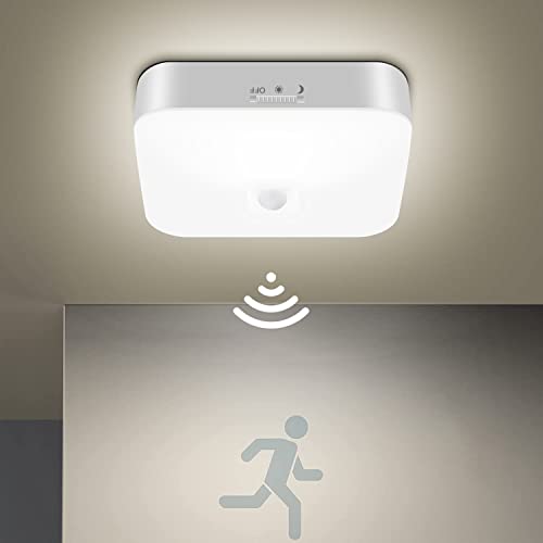 Rechargeable Motion Sensor Light Indoor/Outdoor, Whitepoplar 500LM Battery Operated Ceiling Lights Without Wiring, Wireless Lights for Closet Garage Shower Kitchen Stair, 5000K Square Pantry Light