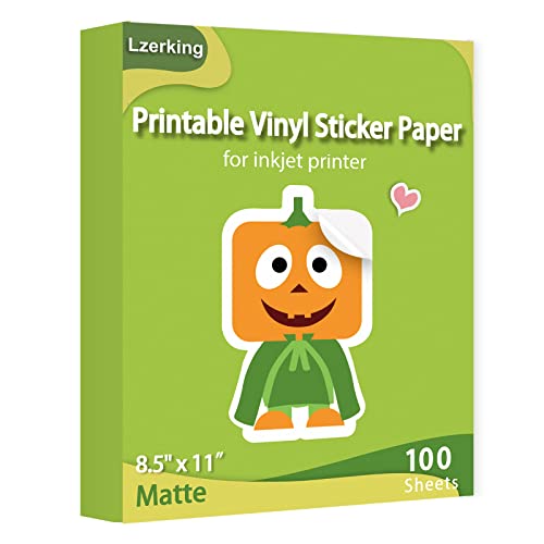 Printable Vinyl Sticker Paper for Inkjet Printer 100 Sheets Matte White Waterproof 8.5x11 Inches