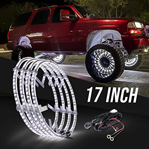 Yiswhis 17 Inch Bright White Double Row Wheel Lights, Pure White and Rocker Switch Ctrl Wheel Ring Light for Car, Truck, Pickup, Vehical Offroad-4PCS