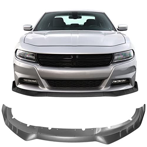 IKON MOTORSPORTS, Front Bumper Lip Compatible With 2015-2023 Dodge Charger, IKON V3 Style Matte Black ABS Front Air Dam Chin Spoiler Splitter 3PCS, 2016 2017 2018 2019 2020 2021