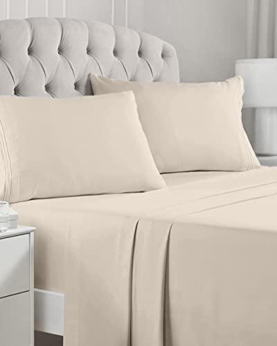 Mellanni Queen Sheet Set - Iconic Collection Bedding Sheets & Pillowcases - Hotel Luxury, Extra Soft, Cooling Bed Sheets - Deep Pocket up to 16" - Wrinkle, Fade, Stain Resistant - 4 PC (Queen, Beige)