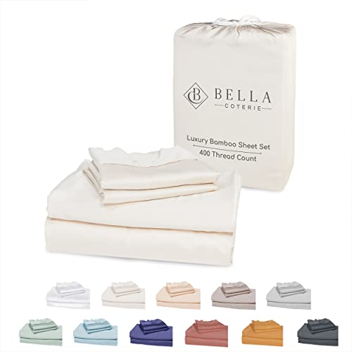 Bella Coterie Luxury King Bamboo Sheet Set | Organically Grown | Ultra Soft | Cooling for Hot Sleepers | 18" Deep Pocket [Ivory]