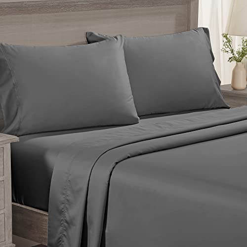CALIFORNIA DESIGN DEN 5-Star Hotel 600 Thread Count Best Bed Sheets, 100% Cotton Sheets Set for Queen Bed, Smoother Than Egyptian Cotton Claims, 4 Pc Set with Deep Pockets (Dark Grey)
