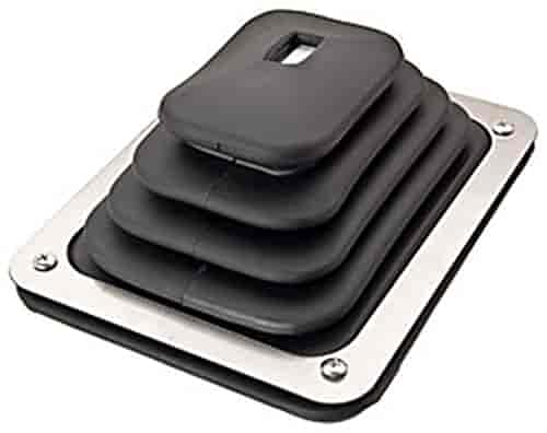 JEGS Shifter Boot & Plate | Overall Size Is 5-1/4" x 6-7/16" | High Grade Durable Rubber Boot | Includes Boot, Trim Ring, And Hardware