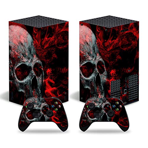 Whole Body Protective Vinyl Skin Decal Cover for Microsoft Xbox Series X Console, Blood Skull Xbox Series X Skins Wrap Sticker with Two Free Wireless Controller Decals