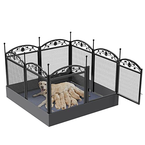 Dog Whelping Box Playpen Fence: Pet Indoor Whelping Box Pen Cage with Waterproof whelping pad - Heavy Duty Puppy Metal Exercise Pens Outdoor Play Yard Portable with Door for Garden RV Camping
