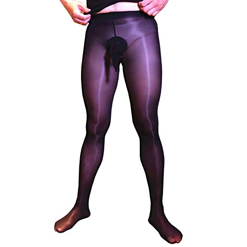 BEFASY Men's Sexy 8D Oil Shiny Glossy Pantyhose Nylon Sheer Stockings with Silicone Sheath Open