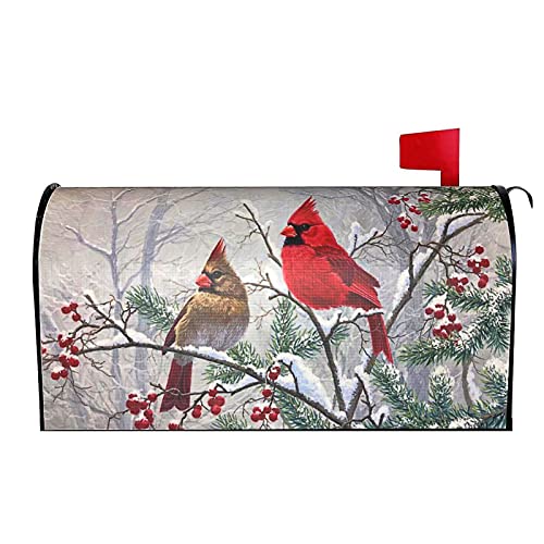 Winter Mailbox Covers Magnetic Bird Cardinal Mailbox Cover Winter Mailbox Cover Magnetic Mailbox Wraps Standard Size 18" X 21" Holiday Garden Mailboxs Decorations for Outside