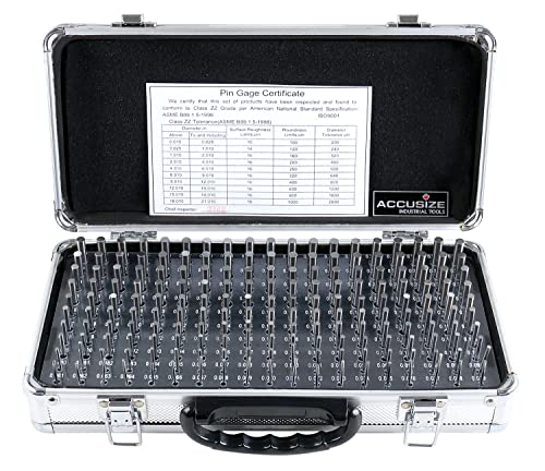 Accusize Industrial Tools Minus Class Zz Pin Gauge Set, 2 inch Overall Length, 0.061 to 0.250 inch, 190 pc, a Reliable Aluminum Case Included, M1(-) A