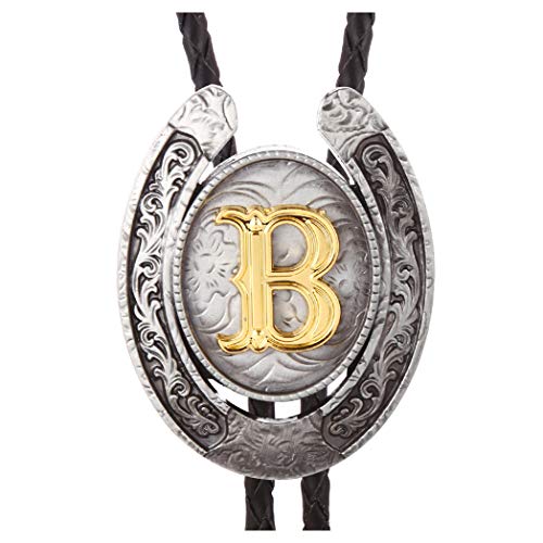 HUABOLA CALYN Vintage Bolo Tie for Men- Initial Letter ABCDMJR to Z Western Cowboy Bolo Tie for Women (B)