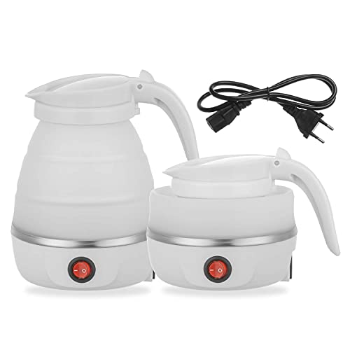 Foldable Portable Kettle | Travel Kettle - Upgraded Food Grade Silicone, 5 Mins Heater To Quickly Foldable Electric Kettle, White 600ML 110V US Plug