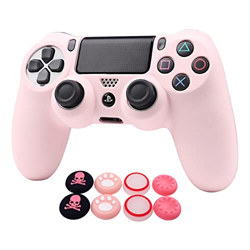 Pink PS4 Controller Skins RALAN,Silicone Controller Cover Skin Protector Compatible /PS4 Slim/PS4 Pro Controller (Pink Pro Thumb Grip x 6,Skull Cap Grip x 2)(Camouflage Pink+White Pink