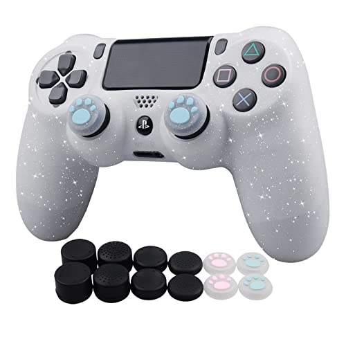 RALAN PS4 Controller Skin Glitter Anti-Slip Silicone Cover Protector Case Compatible with PS4 Slim/PS4 Pro Wireless/Wired Gamepad Controller with 4 Cat Paw Thumb Grip Caps & Black Pro Thumb Grip x 8.