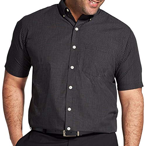 Van Heusen Men's Size Big and Tall Wrinkle Free Short Sleeve Button Down Check Shirt, Black, 4X-Large