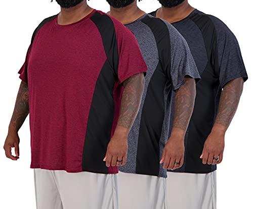3 Pack: Mens Big and Tall Tech Stretch Short Sleeve Crew Quick Dry Fit T-Shirt Wicking Active Athletic Gym Top Size Clothes Lounge Sleep Running Essentials Basketball Workout Tee- Set 6, 4X