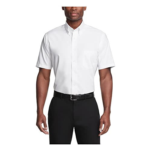 Van Heusen Men's Short Sleeve Dress Shirt Regular Fit Oxford Solid, White, 4X-Large