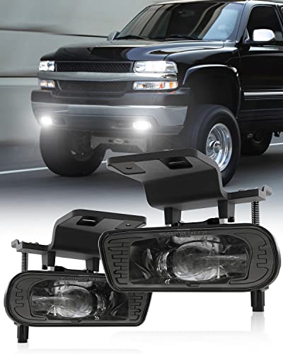 4X4FLSTC LED Fog Lights Replacement Fog Lamps Compatible with Chevy Silverado 1999-2002, Suburban 2000-2006, Tahoe 2000-2006 Driving lights DOT Approved Clear Lens - Black