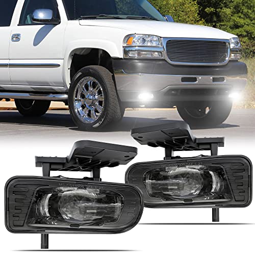 RAMJET4X4 LED Fog Lights Compatible with 1999-2002 GMC Sierra, 2000-2006 GMC Yukon/Yukon XL Pickup Truck Replacement DOT Fog Lamps Assembly with Bulbs 899 Clear Lens