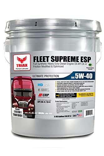 Triax Fleet Supreme ESP 5W-40 API CK-4 Full Synthetic Diesel Engine Oil, Friction Optimized and Boosted with Molybdenum & Nano-Boron, Superb Powerstroke Performance (5 Gallon Pail)