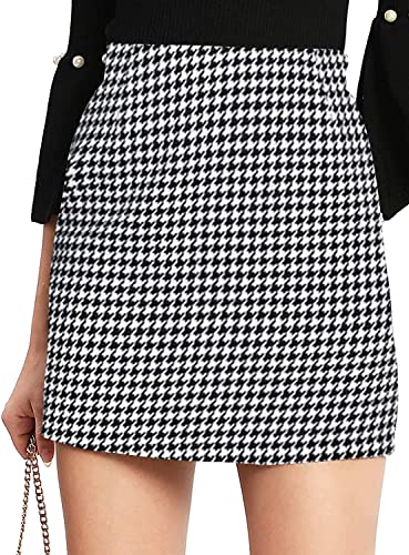 Floerns Women's Plaid High Waist Bodycon Mini Skirt Black Houndstooth M