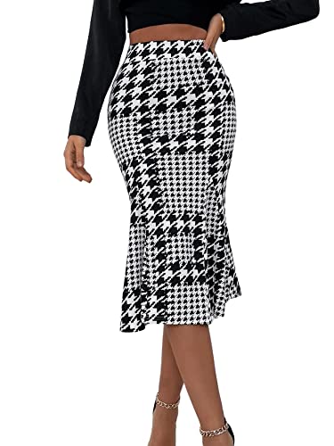 Floerns Women's High Waist Houndstooth Print Ruffle Midi Skirt A Houndstooth M