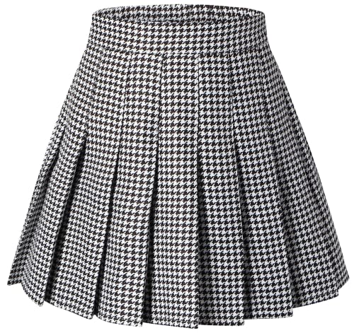 SANGTREE Women's Solid Plain Pleated School Uniform Short A-Line Skirt, Houndstooth US 3XL
