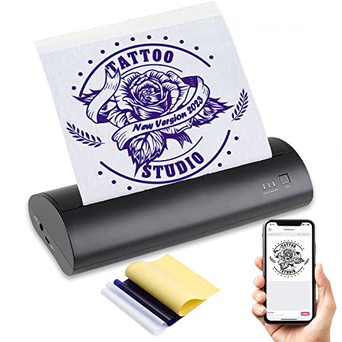 Calicon Portable Cordless Tattoo Stencil Printer with Free 10pcs Transfer Paper, Tattoo Transfer Thermal Copier Machine, Rechargeable Mini Printer 2023 Update Version, Compatible for iOS Phone