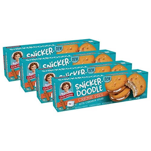 Little Debbie Snickerdoodle Creme Pies with Cinnamon Sugar - Pack of 4 Boxes with 8 Pies Each - 32 Total Cookie Pies