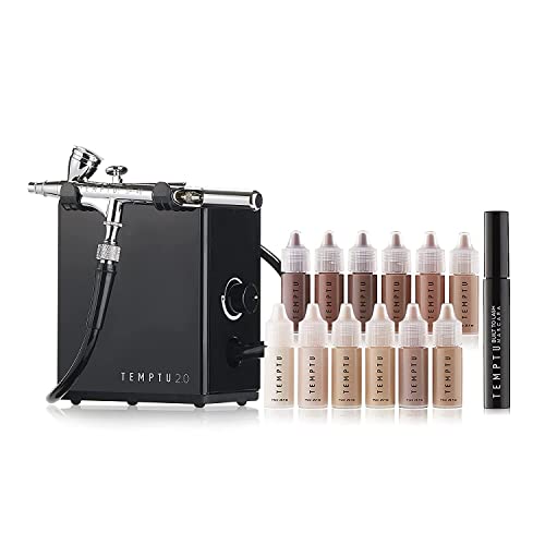 TEMPTU Airbrush Makeup System 2.0 Premier Kit: Airbrush Makeup Set for Professionals Includes S/B Silicone-Based Foundation Starter Set & Cleaning Kit, Travel-Friendly