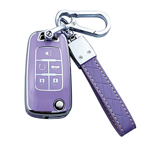 Yuebutor Key Fob Cover Case Compatible with Chevy Camaro Cruze Malibu Equinox Trax Volt Impala Sonic Spark Aveo Orlando Gmc Terrain Buick Regal Encore Verano Allure Accessories (Purple)