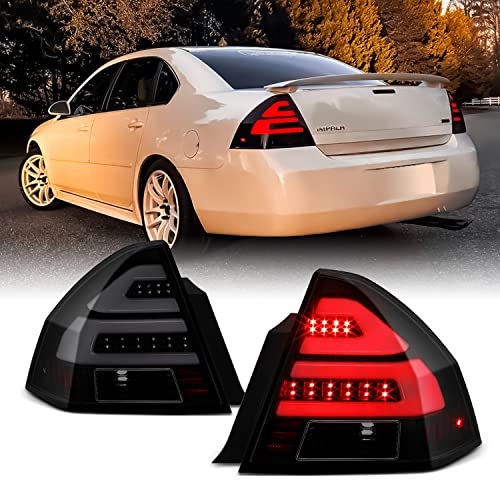 AKKON - Fits 2006-2013 Chevy Impala 2014-2016 Impala Limited LED [Tube Bar] Black Smoked Tail Light Brake Lamp Left+Right Pair