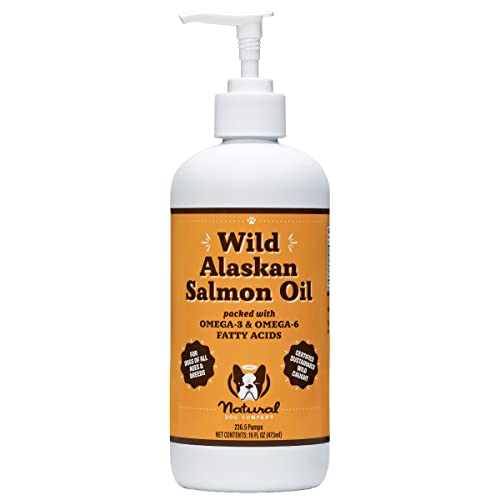 Natural Dog Company Wild Alaskan Salmon Oil for Dogs (16oz) Skin & Coat Supplement for Dogs, Dog Oil for Food with Essential Fatty Acids, Fish Oil Pump for Dogs, Salmon Oil for Puppies, Wild Fish Oil