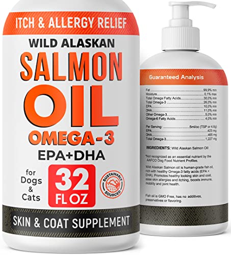 32oz Salmon Oil Omega 3 for Dogs - Fish Oil for Pets - Joint Health - Allergy Relief - Itch Relief, Shedding - Skin and Coat Supplement  Wild Alaskan Salmon Oil - Omega 3 6 9 - EPA & DHA Fatty Acids