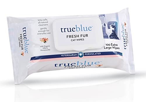 TrueBlue Milk & Honeysuckle Fresh Fur Cat Cleaning Wipes - Pre-Moistened Cleansing Pads for Cleaning Dirty Paws, Coats, Cats, Kittens  Extra Large  8x7  100 Count