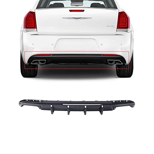 NINTE Rear Diffuser for 2015-2023 Chrysler 300 Dual Rectangle Exhaust Opening Gloss Black V2 Style Lower Valance Diffuser Shark Fin Rear Bumper Lip Body Kits