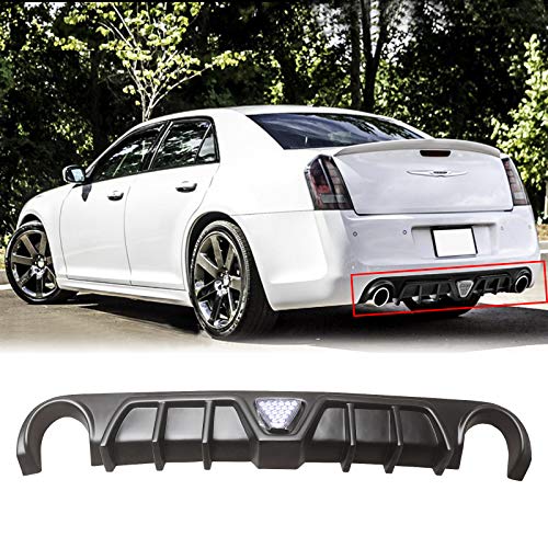 NINTE Rear Diffuser for 2012-2014 Chrysler 300 SRT8 with Real LED Light, Shark Fin PP Matte Black Lower Bumper Lip