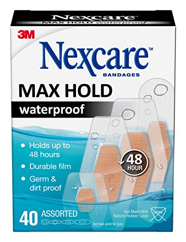 Nexcare Max Hold Waterproof Bandages, Contours to hard-to-fit places, like heels, the hand, knees, and fingers, 40 ct Assorted