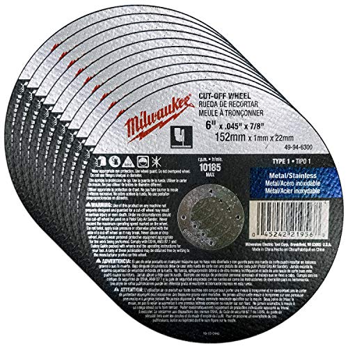 Milwaukee 10 Pack - 6 Inch Cutting Wheels For Grinders - Aggressive Cutting For Metal & Stainless Steel - 6" x .045 x 7/8-Inch | Flat Cut Off Wheels