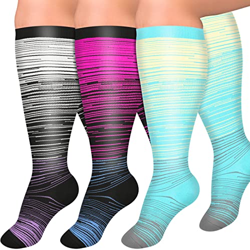 Diu Life 3 Pairs Plus Size Compression Socks for Women and Men Wide Calf 20-30mmhg Extra Large Knee High Support for Circulation