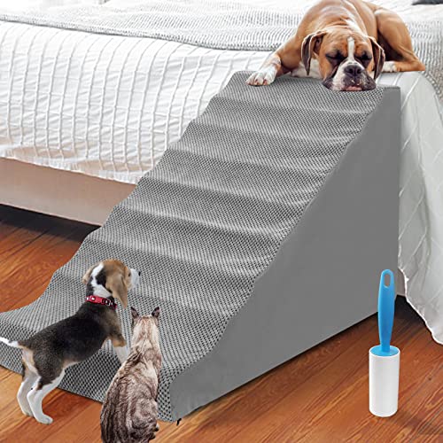 Foam Dog Stairs & Steps for High Beds Small Dog, 25inch High Extra Wide Pet Stairs/Steps, Non-Slip Dog Ramp with Removable and Washable Cover, Best for Older Dogs/Pets/Cats Injured