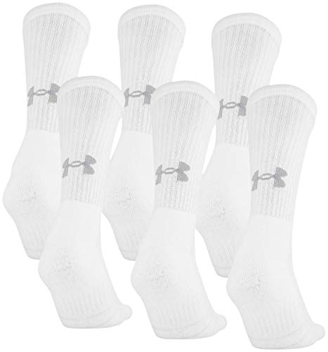 Under Armour Adult Training Cotton Crew Socks, Multipairs , White (6-Pairs) , Large