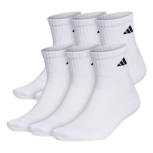 adidas Men's Athletic Cushioned Quarter Socks (with Arch Compression for a Secure fit (6-Pair), White/Black, Large