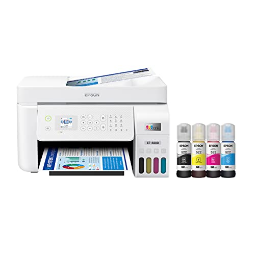 Epson EcoTank ET-4800 Wireless All-in-One Cartridge-Free Supertank Printer with Scanner, Copier, Fax, ADF and Ethernet  Ideal-for Your Home Office, White